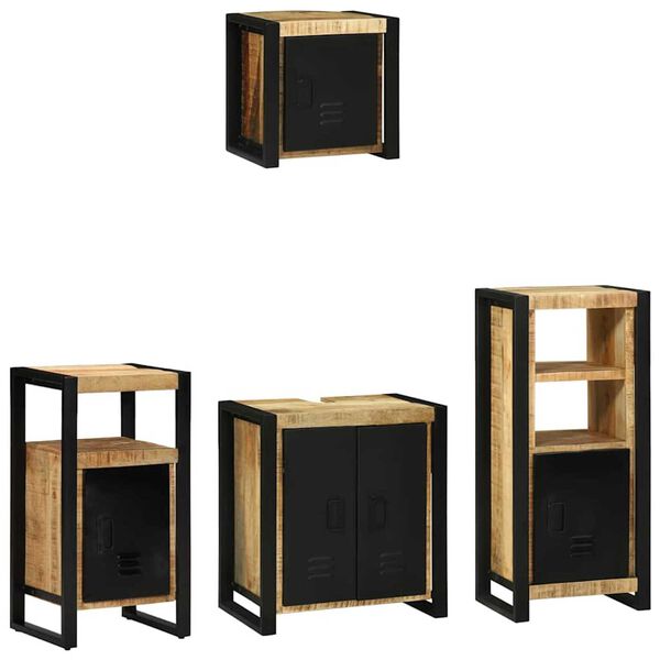 vidaXL Bathroom Furniture Set 4 pcs Brown and Black Solid Mango Wood