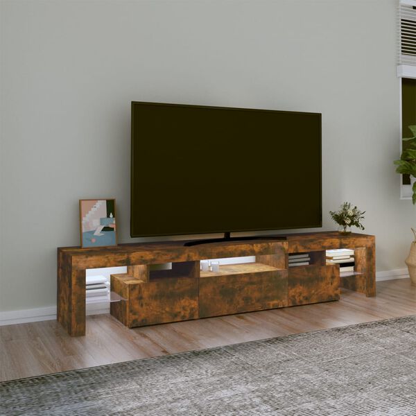 vidaXL TV Cabinet with LED Lights Smoked Oak 200x36.5x40 cm
