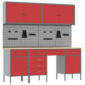 vidaXL Work Cabinet with Drawer 10 pcs Red Engineered Wood and Steel