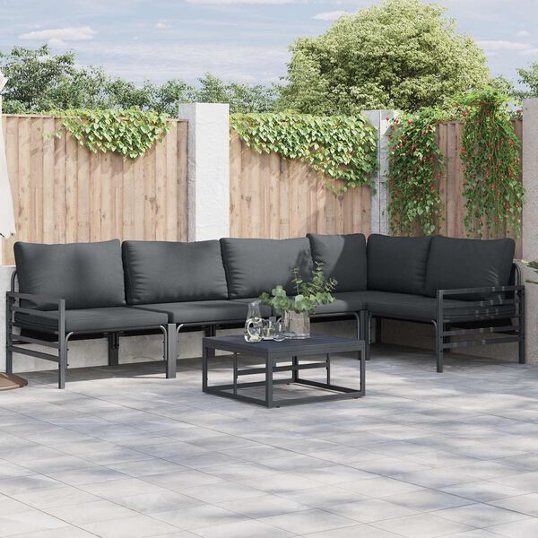 vidaXL Garden Sofa Set with Cushion 6 pcs Black Steel