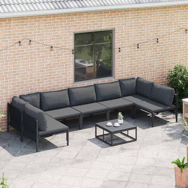 vidaXL Garden Sofa Set with Cushion 7 pcs Black Steel