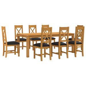 vidaXL Dining Set 9 pcs Black Solid Oak Wood