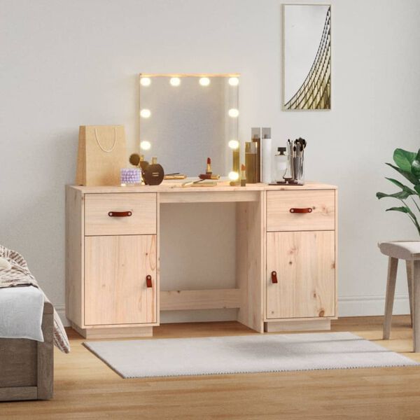 vidaXL Dressing Table Set with LED Solid Wood Pine