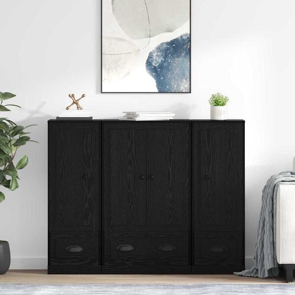 vidaXL Highboard with Drawer 3 pcs Black Oak Engineered Wood