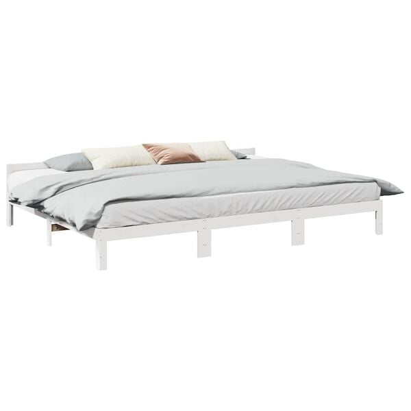 vidaXL Family Bed Frame No Mattress White 270x200 cm Solid Wood Pine