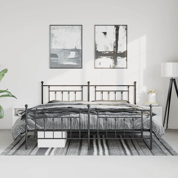 vidaXL Metal Bed Frame without Mattress with Footboard Black 193x203cm