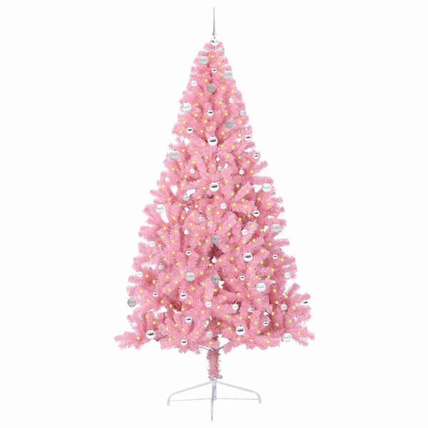 vidaXL Artificial Pre-lit Christmas Tree with 300 LEDs Pink 240 cm PVC
