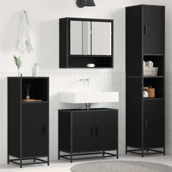 vidaXL Bathroom Furniture Set 3 pcs Black Oak Engineered Wood
