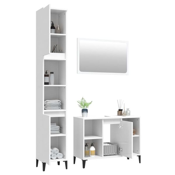 vidaXL 3 Piece Bathroom Furniture Set High Gloss White Engineered Wood
