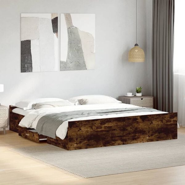 vidaXL Bed Frame with Drawers without Mattress Smoked Oak 200x200 cm