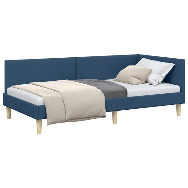 vidaXL Corner Bed Frame with Headboard Blue 90 cm x 200 cm Velvet