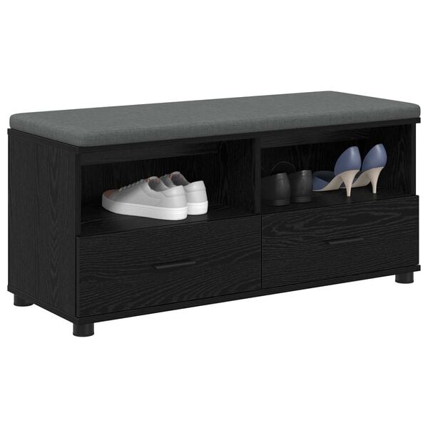 vidaXL Hall Bench with Cushion with Drawer Black Oak 100 x 38 x 46 cm