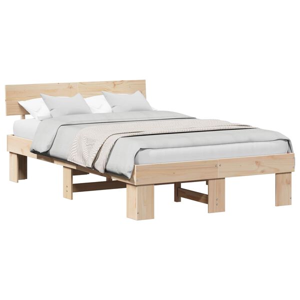 vidaXL Bed Frame with Headboard Natural 120 x 200 cm Solid Pine Wood