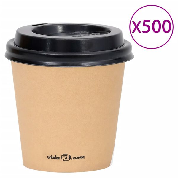 vidaXL Coffee Paper Cups with Lids 120 ml 500 pcs Brown