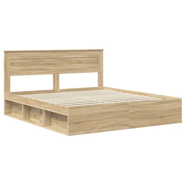 vidaXL Bed Frame with Headboard Sonoma 200 x 200 cm Solid Pine Wood