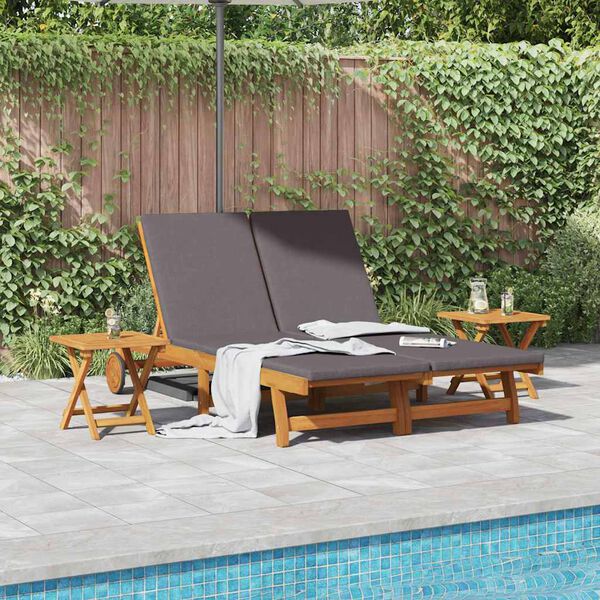 vidaXL Sun Lounger Reclining with Cushion Dark Grey Solid Acacia Wood