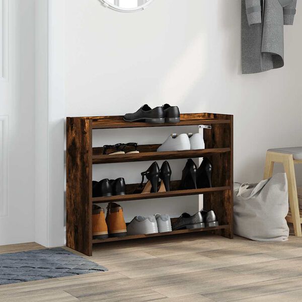 vidaXL Shoe Rack Smoked Oak 80x25x62 cm Engineered Wood