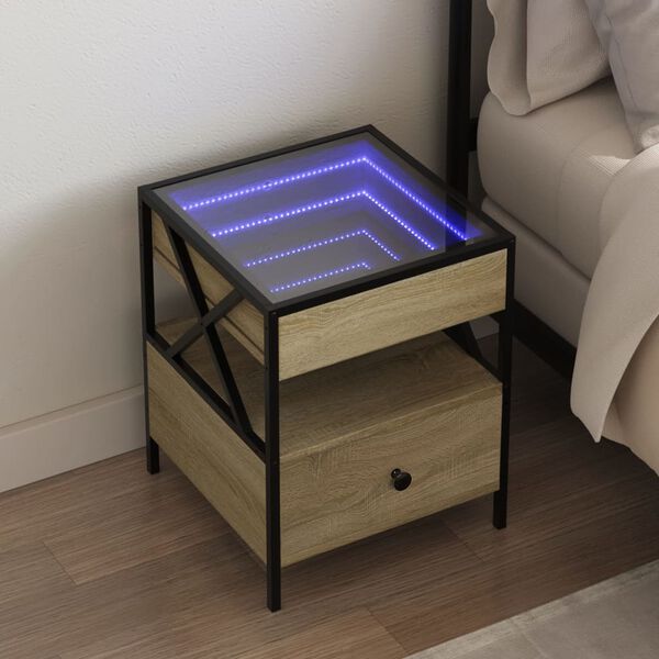 vidaXL Bedside Table with Infinity LED Sonoma Oak 40x40x51 cm