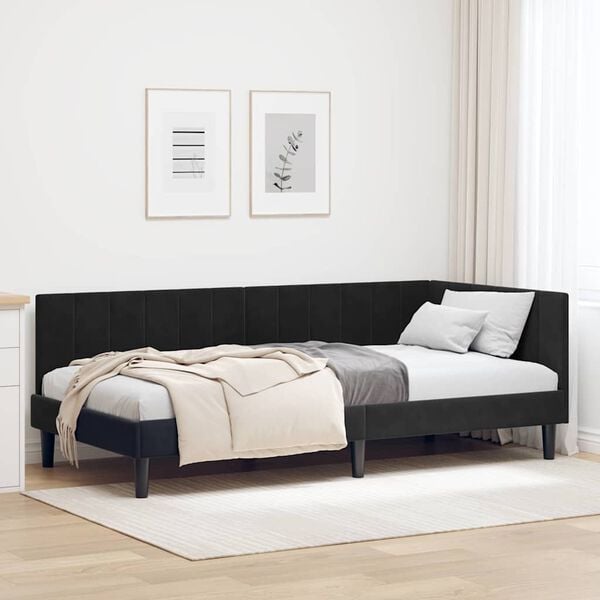 vidaXL Corner Bed Frame with Headboard Black 100 cm x 200 cm Velvet
