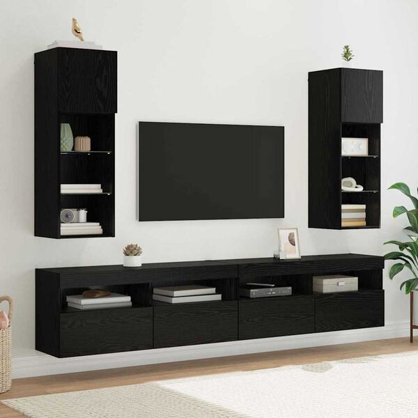 vidaXL Wall-mounted TV Cabinets 2 pcs Black Oak 30.5 x 30 x 90 cm