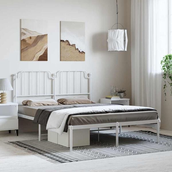 vidaXL Metal Bed Frame without Mattress with Headboard White 150x200cm