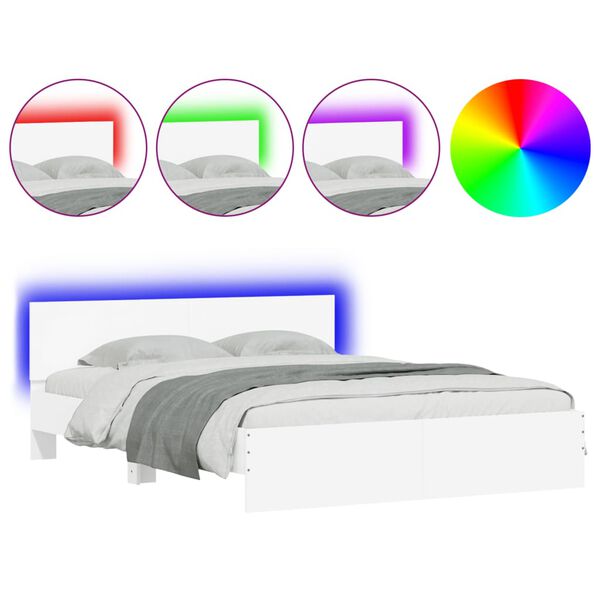 vidaXL Bed Frame with LED without Mattress White 160x200 cm