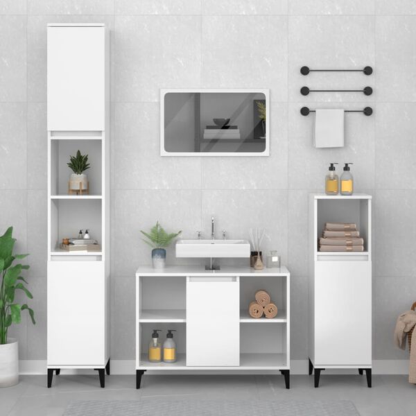 vidaXL 3 Piece Bathroom Furniture Set High Gloss White Engineered Wood