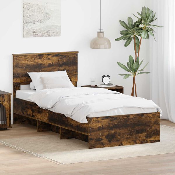 vidaXL Bed Frame with Headboard Smoked Oak 90 x 200 cm Engineered Wood