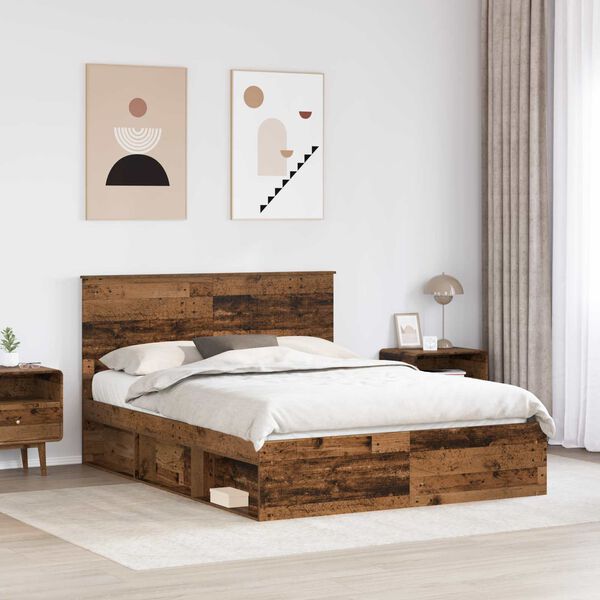 vidaXL Bed Frame with Headboard Old Wood 150 x 200 cm Solid Pine Wood