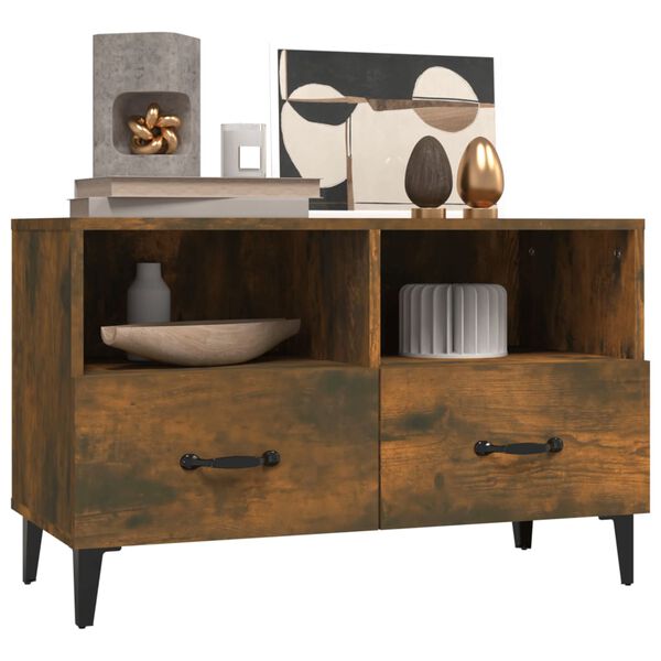 vidaXL TV Cabinet Smoked Oak 80x36x50 cm Engineered Wood