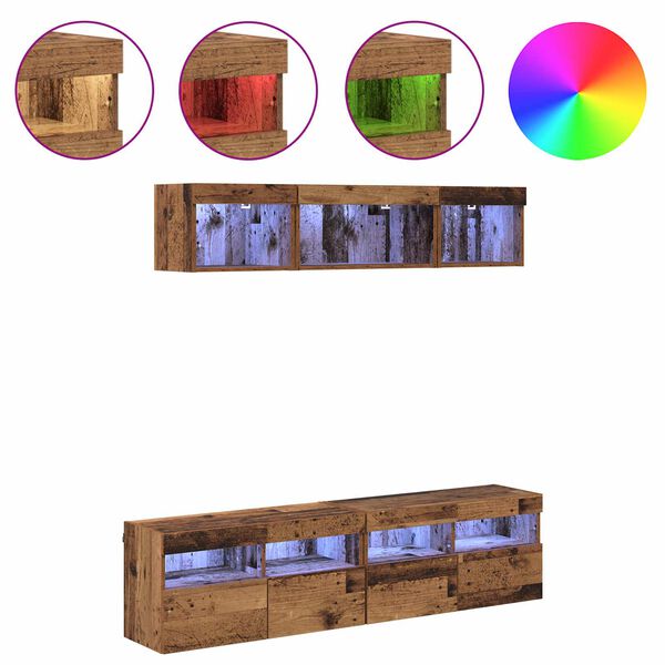 vidaXL TV Wall Units with LED with LED 5 pcs Old Wood 80 x 30 x 40 cm