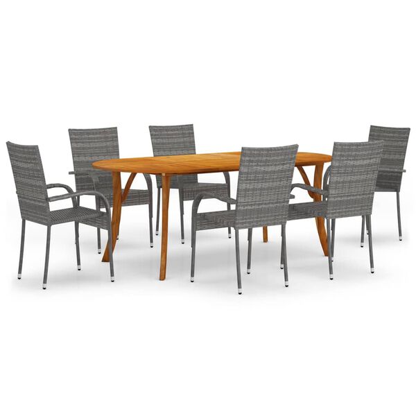 vidaXL 7 Piece Garden Dining Set Grey