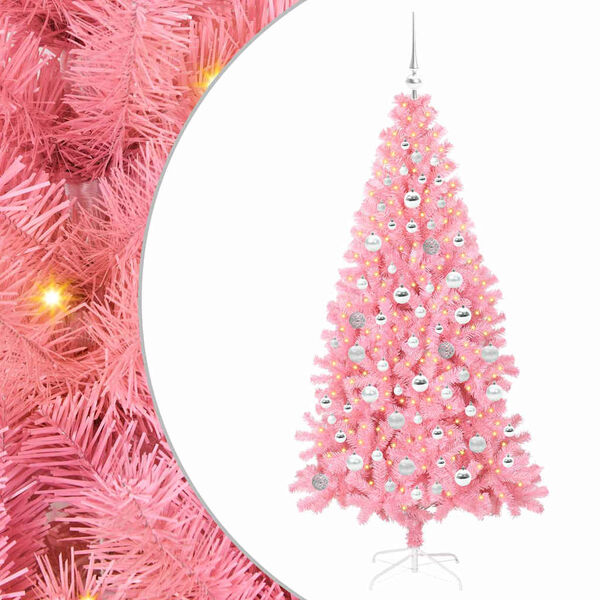 vidaXL Christmas Tree with 300 LEDs with Stand Pink 180 cm PVC