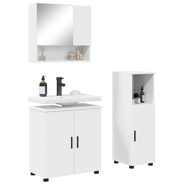 vidaXL Bathroom Furniture Set 3 pcs White Engineered wood & Metal