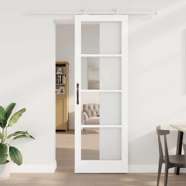 vidaXL Sliding Door ORKDAL White 78 x 232 cm Solid Pine Wood and Glass