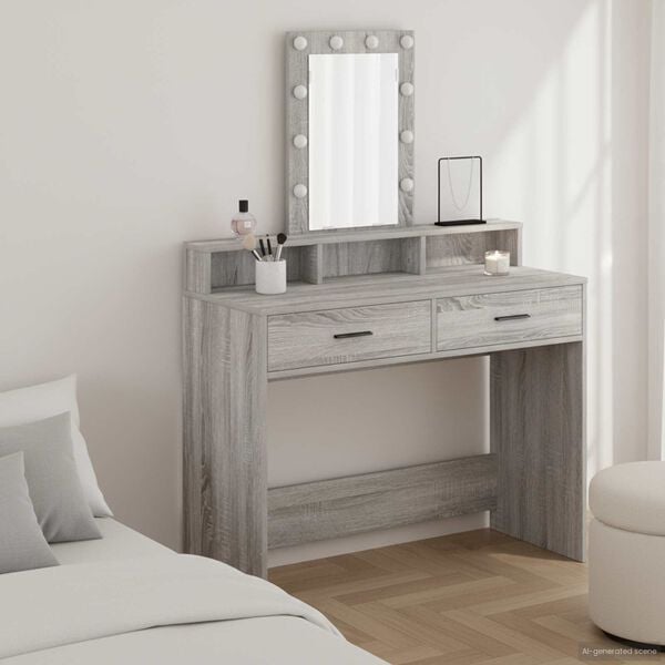 vidaXL Dressing Table Grey 100 x 41 x 140 cm Engineered Wood
