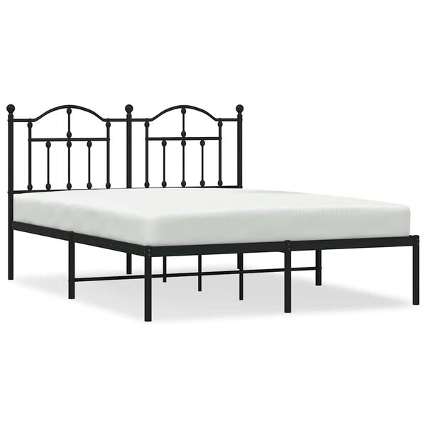 vidaXL Metal Bed Frame without Mattress with Headboard Black 150x200cm