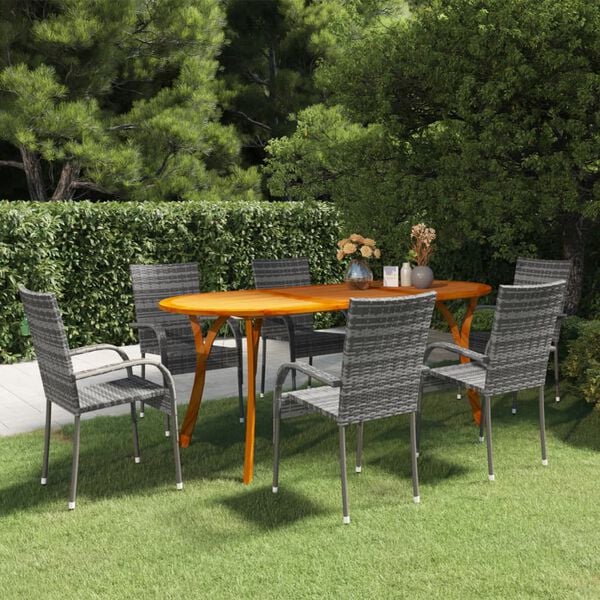 vidaXL 7 Piece Garden Dining Set Grey