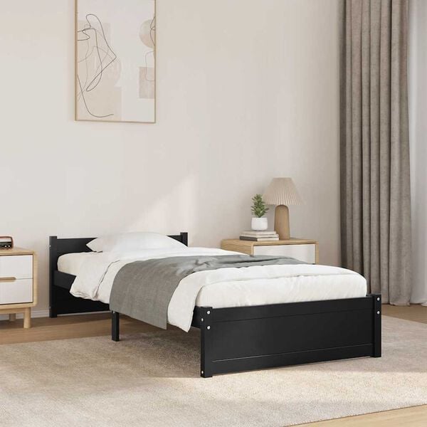 vidaXL Bed Frame without Mattress Black Solid Wood 75x190 cm Small Single