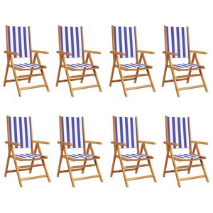 vidaXL Reclining Garden Chairs 8 pcs Blue and White Fabric and Solid Wood