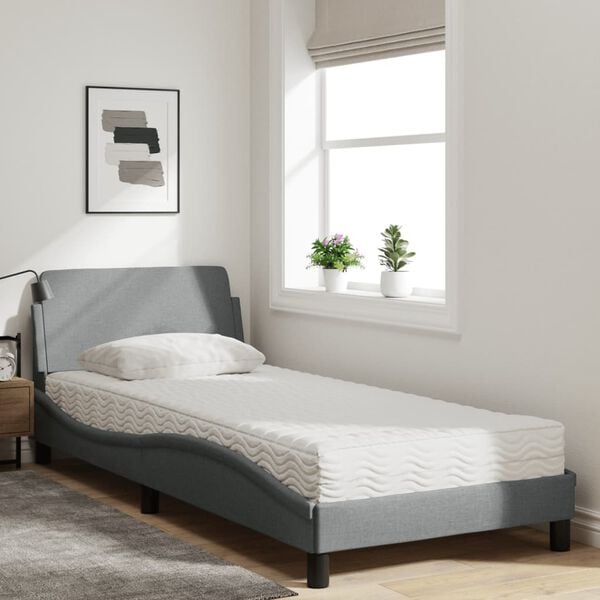 vidaXL Bed with Mattress "Dover" Light Grey Single Fabric