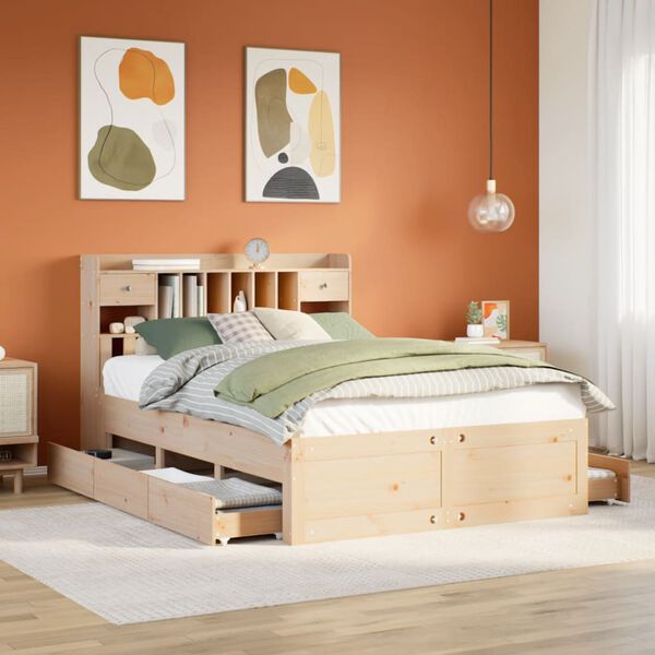 vidaXL Bookcase Bed without Mattress 140x190 cm Solid Wood Pine