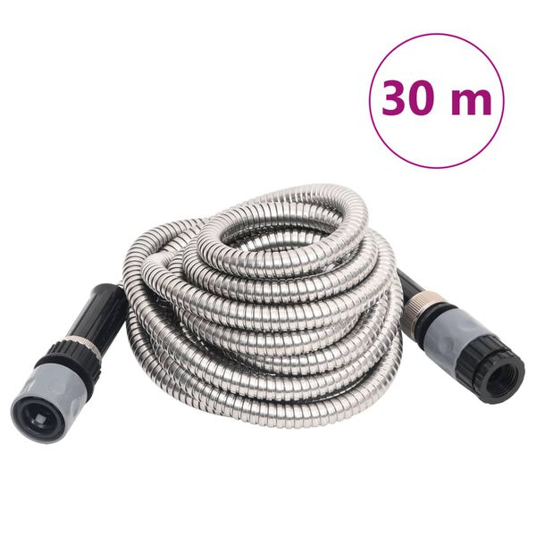 vidaXL Garden Hose with Spray Nozzle Silver 0.6" 30 m Stainless Steel