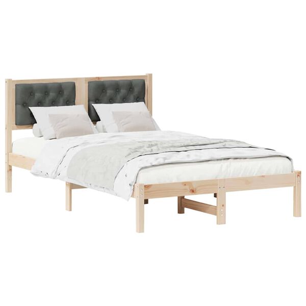 vidaXL Bed Frame with Headboard Dark Grey 135 x 190 cm Solid Pine Wood