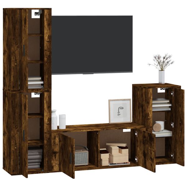 vidaXL 4 Piece TV Cabinet Set Smoked Oak Engineered Wood