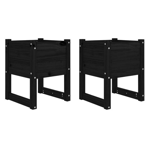 vidaXL Planters 2 pcs Black 40x40x52.5 cm Solid Wood Pine
