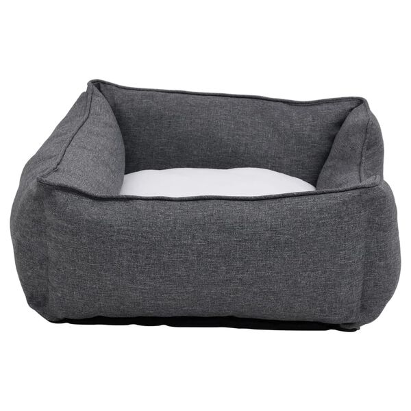 vidaXL Dog Bed Grey and White 85.5x70x23 cm Linen Look Fleece