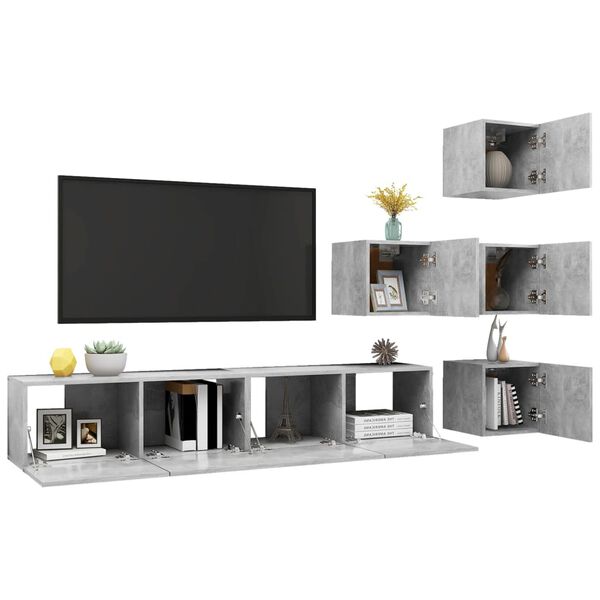 vidaXL 6 Piece TV Cabinet Set Concrete Grey Engineered Wood