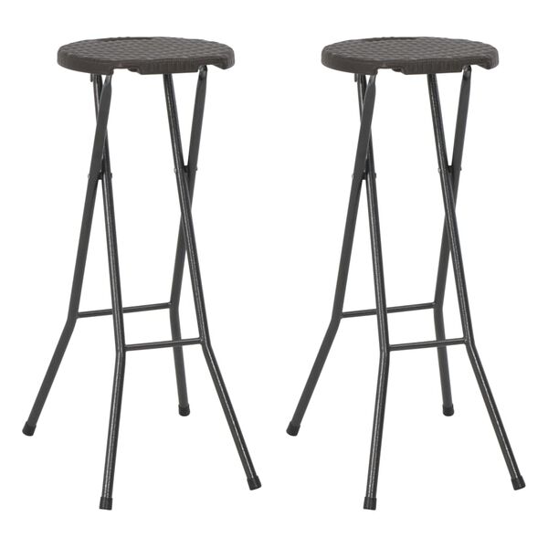 vidaXL Folding Bar Stools 2 pcs HDPE and Steel Brown Rattan Look