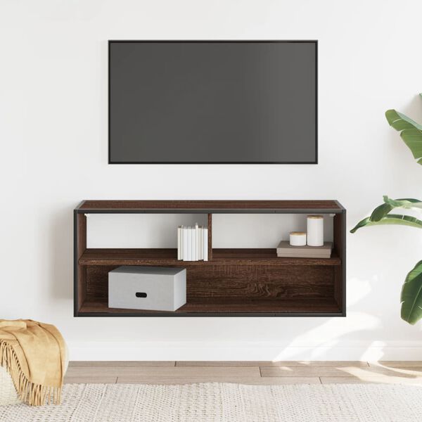 vidaXL TV Cabinet Brown Oak 100x31x39.5 cm Engineered Wood and Metal